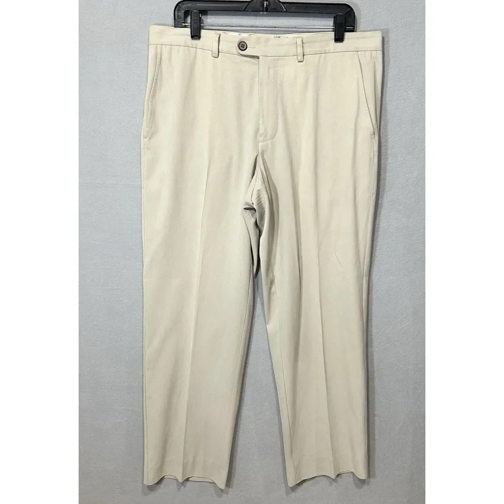 Tommy Bahama Silk Blend Dress Pants Mens 34‎ Beige Flat Front Actual inseam 30